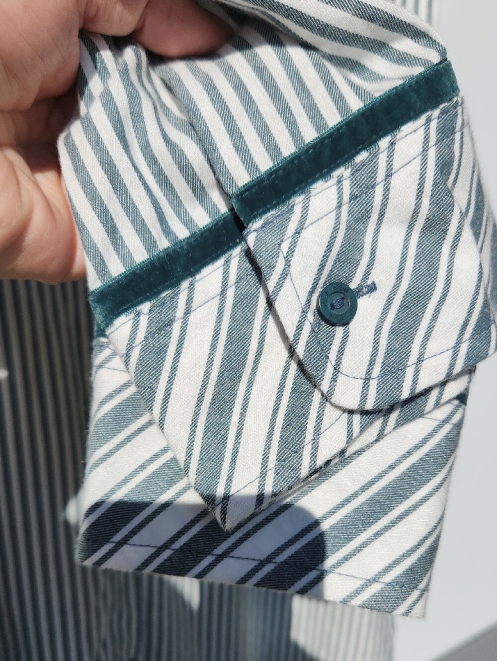 PINK Victoria's Secret White & Dark Green Striped Button-Down Shirt - Picture 3 of 5